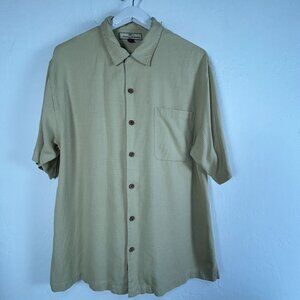 Tommy Bahama Mens 100% Silk Short Sleeve Button-Up Shirt with Pocket Beige Large